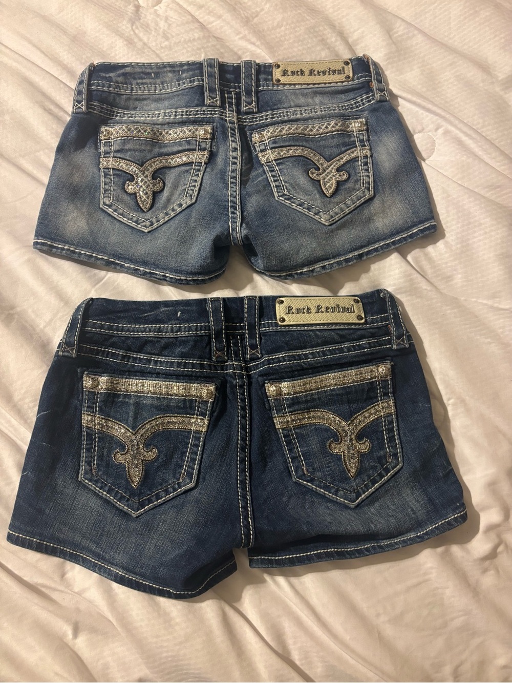 Lot of 2 Rock Revival Sherry Jean shorts size 27(or 4/small) in dark and medium.